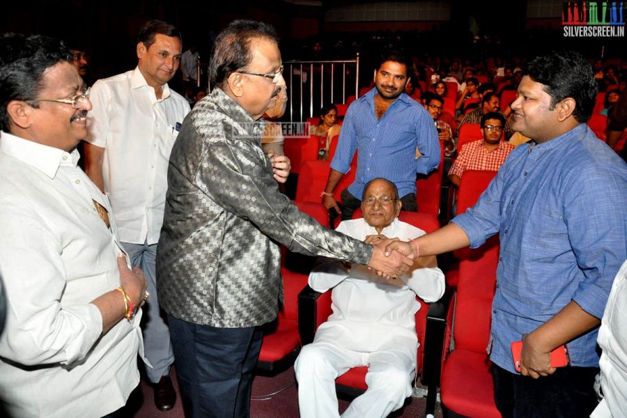 K Viswanathan and SP Balasubrahmanyam at the Uttama Villain Telugu Audio Launch Photos