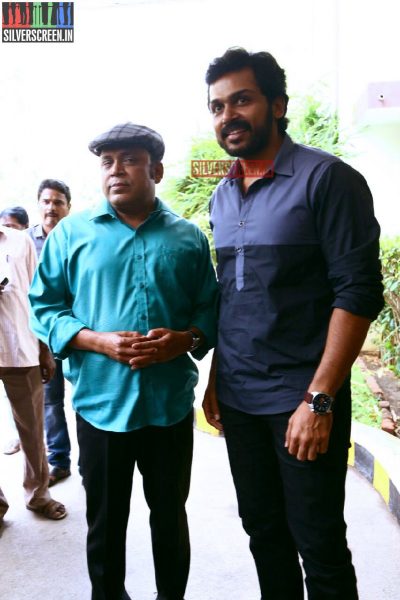 Thambi Ramaiah and Actor Karthi at Komban Press Meet Photos