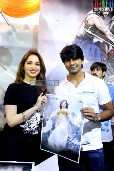 Tamannaah and Rana at Baahubali Zone in ComicCon Bangalore