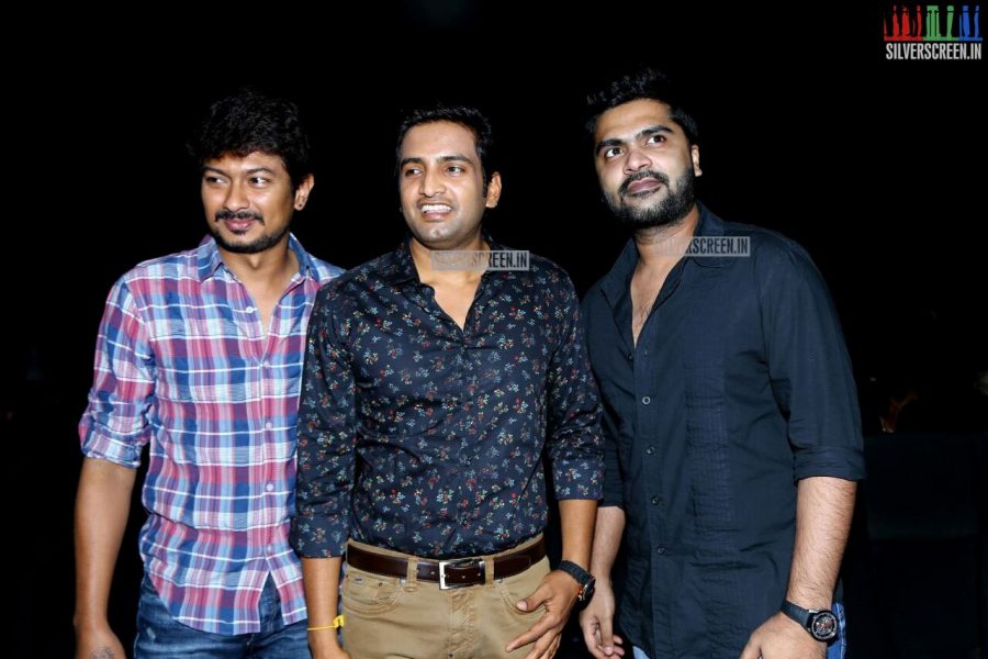 Udhayanidhi Stalin, Simbu and Santhanam at the Inimey Ippadithaan Audio Launch