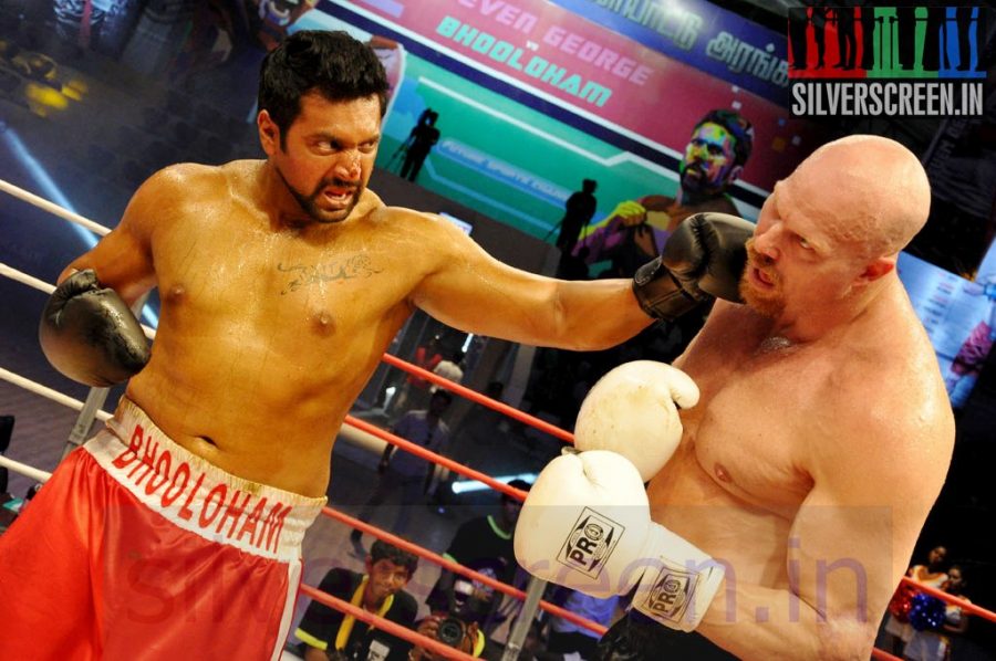 Actor Jayam Ravi and Nathan Jones (Wrestler) at Bhooloham Movie (Or Boologam) Stills