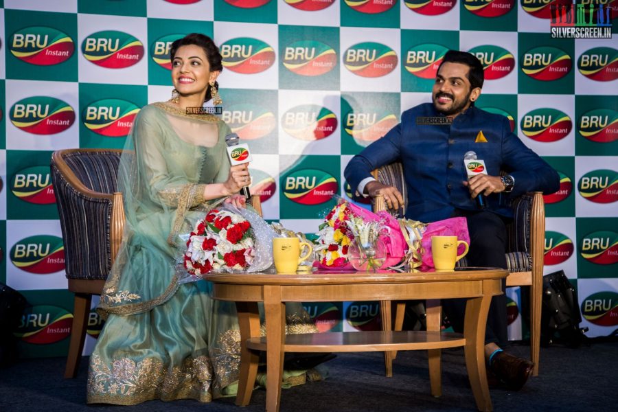 Karthi Sivakumar & Kajal Aggarwal at a Promotional Event for Bru