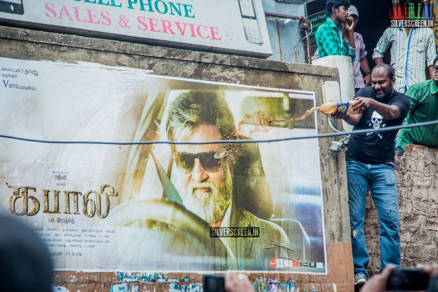Kabali First Day First Show Celebrations at Kasi and Vetri Theatre, Chennai