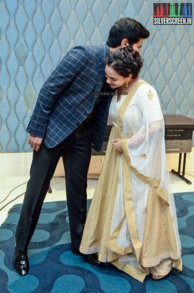Dulquer Salman and Nithya Menen at 100 Days of Love Press Meet
