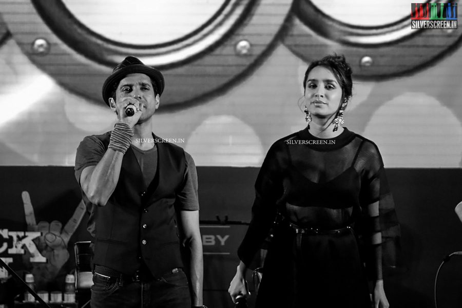 Farhan Akhtar,Shraddha Kappor and Prachi Desai at the Rock On 2 Trailer Launch