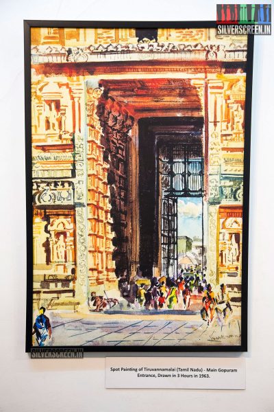 A spot painting of the Thiruvannamalai temple entrance that Sivakumar finished in just 3 hours.