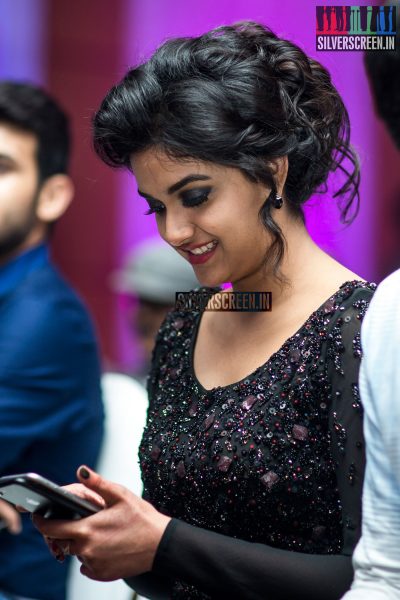 Keerthy Suresh's new iPhone matched her outfit. Phone obsession was quite the parallel theme of the event.