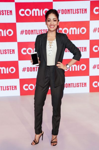 New Delhi: Actress Yami Gautam at the launch of Comio smartphone