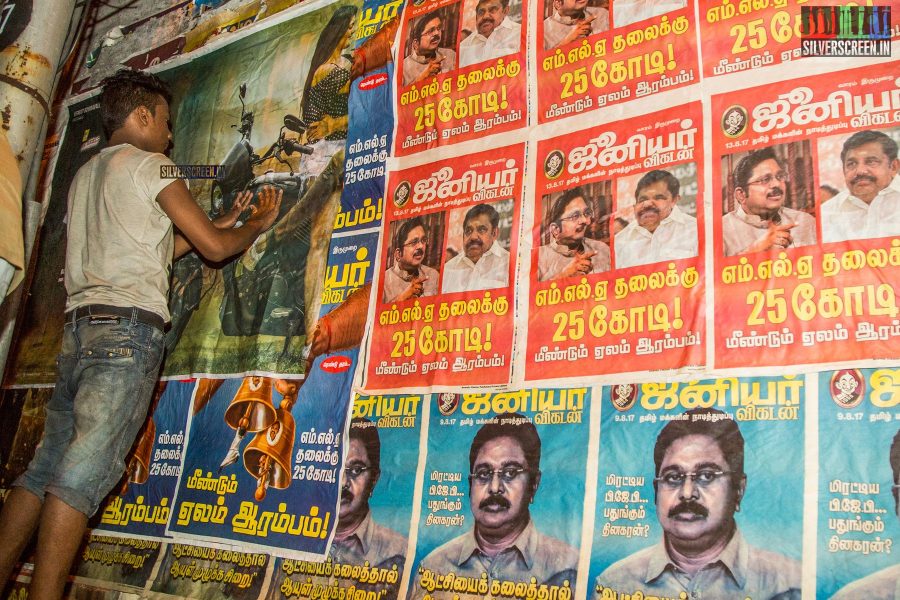 The area near Sathyam Cinemas in Royapettah is a prominent spot for movie posters. Photo: Dani Charles