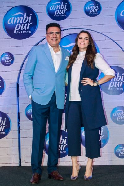 Mumbai: Actors Boman Irani and Neha Dhupia during a product laun