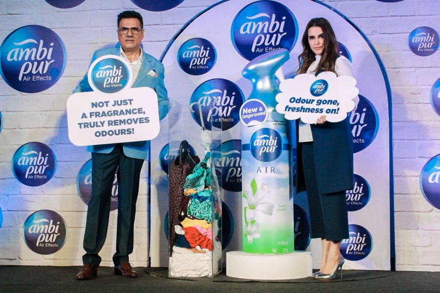 Mumbai: Actors Boman Irani and Neha Dhupia during a product laun