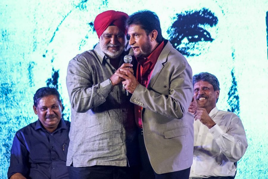 Mumbai: Former Cricketers Balwinder Sandhu and Sandeep Patil during a programme to announce the making of upcoming sports drama on 1983 World Cup in Mumbai on Sept 27, 2017. (Photo: IANS)