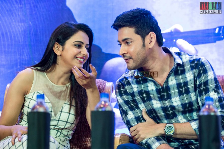 The 'Spyder' press meet held earlier this week at Loyola was a star-studded event. Mahesh Babu, all praises for Rakul Preet Singh, said that even as Santosh Sivan and AR Murugadoss struggled while shooting the bilingual, Rakul, who knew neither Tamil nor Telugu, coped quite well. Pic: Dani Charles