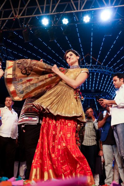 Mumbai: Actress Taapsee Pannu during navratri garba night to promote her upcoming film "Judwaa 2" in Mumbai on Sept 23, 2017. (Photo: IANS)