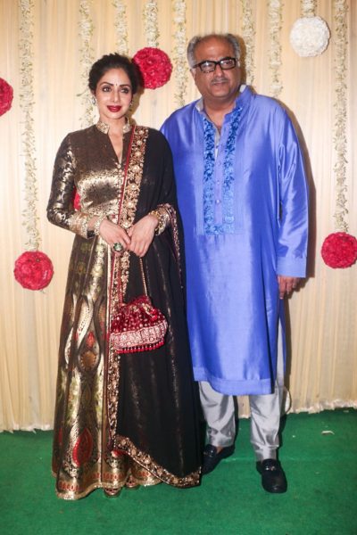Mumbai: Actress Sridevi along with her husband Boney Kapoor attend Ekta Kapoor's Pre-Diwali celebration in Mumbai on Oct 17, 2017. (Photo: IANS)