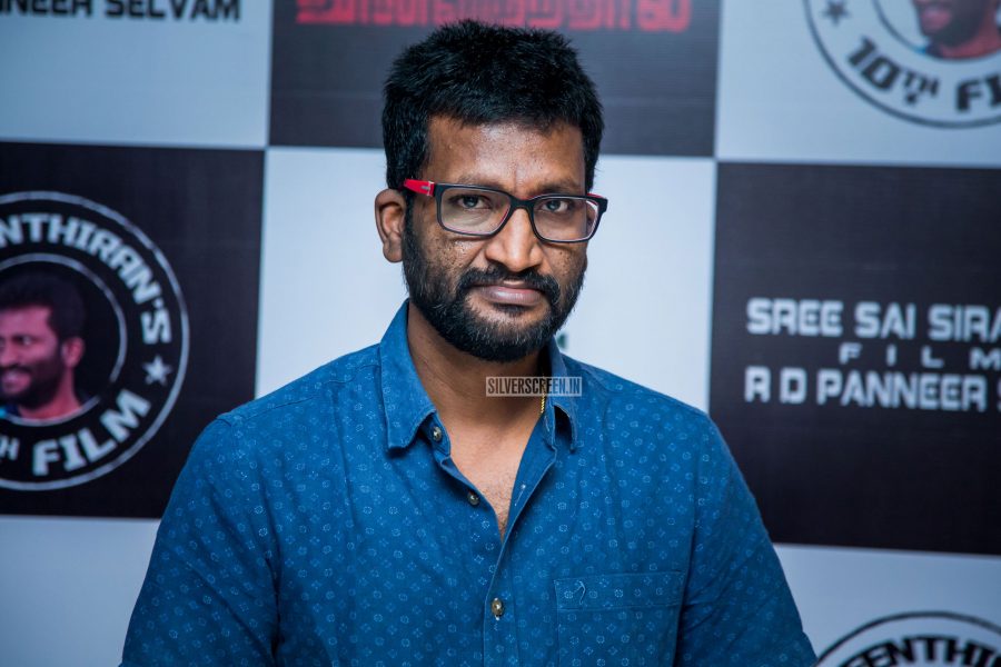 We see director Suseenthiran sporting a hint of excitement at the audio launch of his directorial 'Nenjil Thunivirundhal' in Chennai