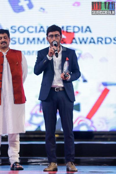RJ Balaji at the Social Media Awards & Summit 2017 held in Vijaywada.