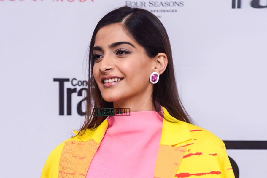 Sonam Kapoor looked peachy in Zoe Champion separates at a dinner hosted by Conde Nast.