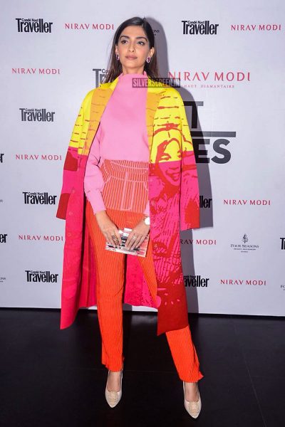 Sonam Kapoor looked peachy in Zoe Champion separates at a dinner hosted by Conde Nast.