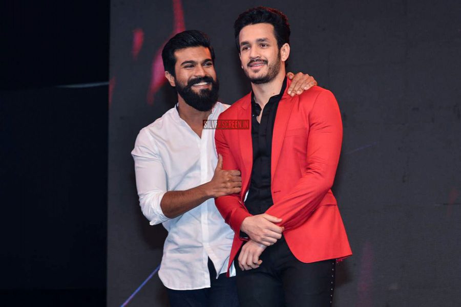 Akhil Akkineni and Ram Charan At The Hello Pre-Release Event