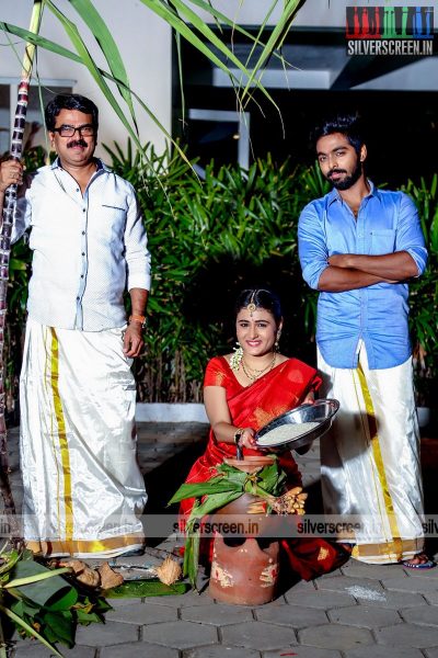 GV Prakash Kumar and Shalini Pandey Celebrates Pongal On The Sets Of 100% Kadhal Movie Launch