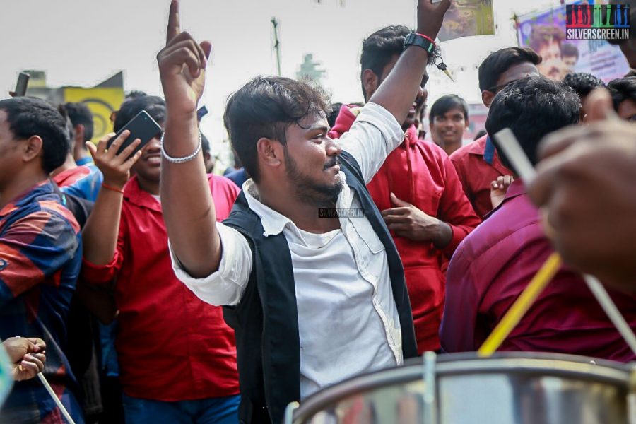 Vijay Fans Celebrate Mersal's 100 Days Outside Rohini Silver Screens In Chennai