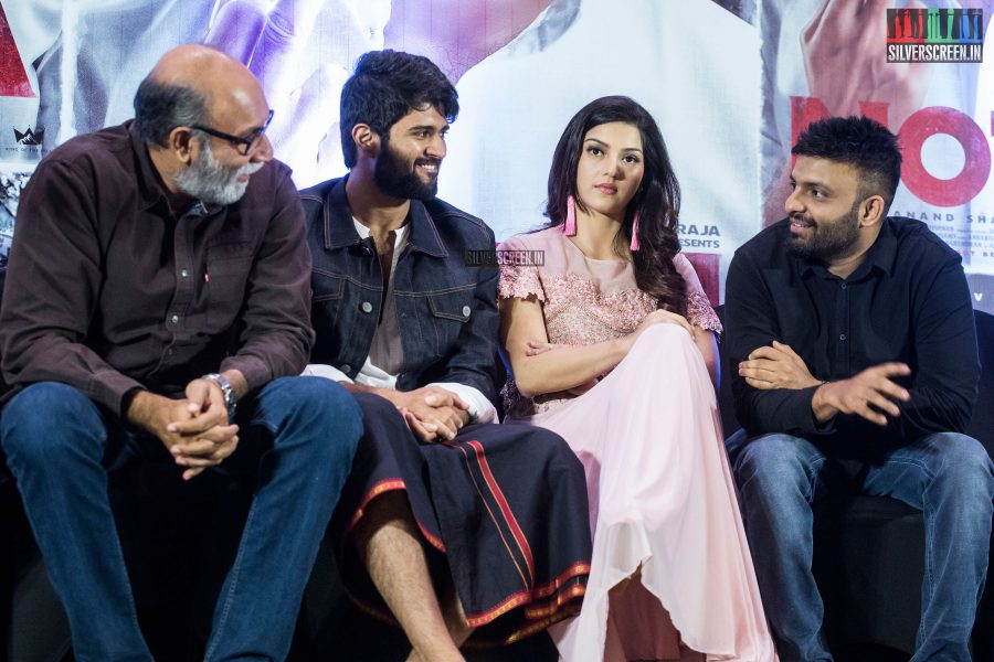 Mehreen Pirzada, Sathyaraj And Vijay Devarakonda At The NOTA Press Meet