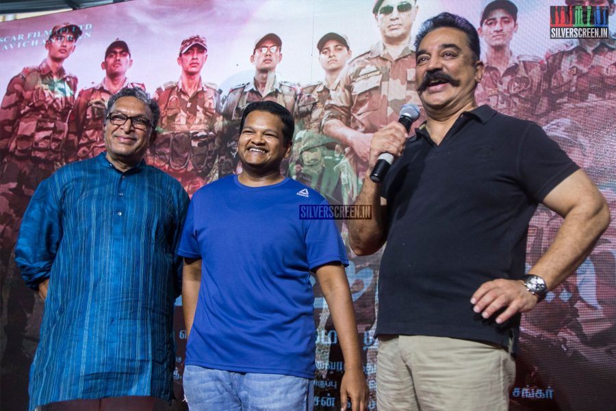 Kamal Haasan, Nasser & M Ghibran At The Vishwaroopam 2 Trailer Launch