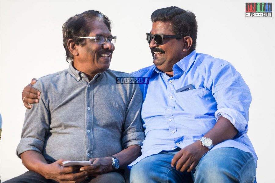 Mysskin and P Bharathiraja at the Peranbu Audio Launch