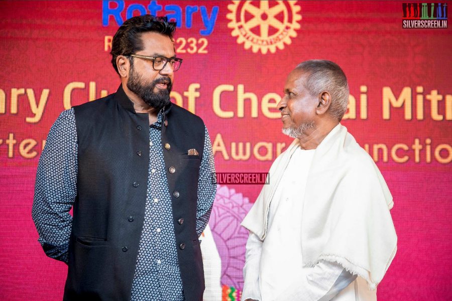 Ilaiyaraaja, R Sarathkumar Presents 'Kaliyuga Karnan' Award to Kalaimamani Abirami Ramanathan