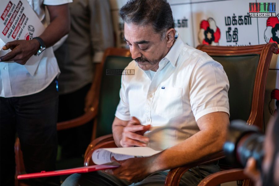 Kamal Haasan At The Makkal Needhi Maiam's Press Meet In Chennai To Announce Party Candidates For Lok Sabha Elections