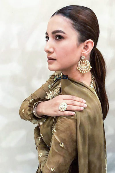 Gauahar Khan In A Kalidar Kurta Suit With Hand Embroidered Floral Patterns And Zardozi Gota