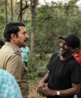 Harshad and Mammootty on the sets of 'Unda'