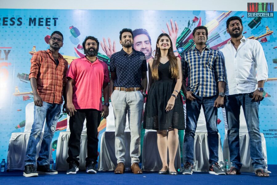 Santhanam, Tara Alisha Berry, Santhosh Narayanan At The 'A1' Press Meet