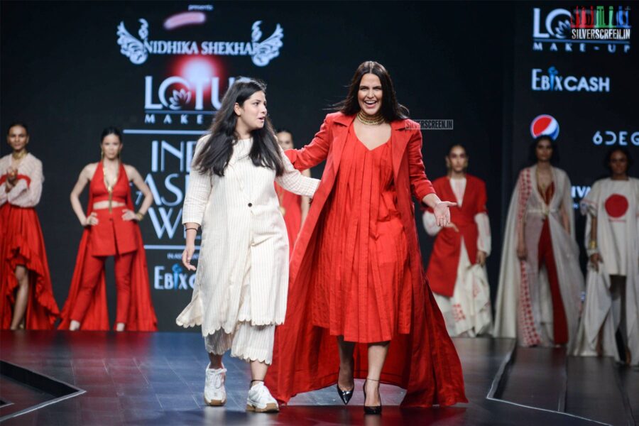 Neha Dhupa Walks The Ramp For Nidhika Shekhar At The Lotus Makeup India Fashion Week