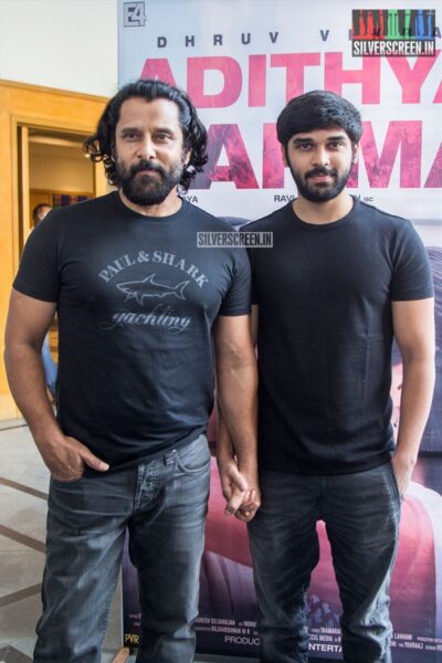 Vikram, Dhruv Vikram At The 'Adithya Varma' Thanksgiving Meet