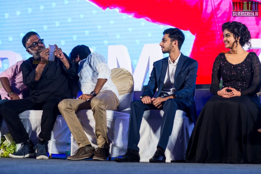 PC Sreeram did not want to be left out of the phone-photography fad. Here seen clicking Anirudh and Keerthy Suresh.