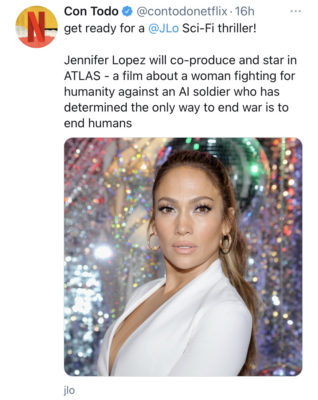 Atlas: Jennifer Lopez starring in Netflix sci-fi thriller