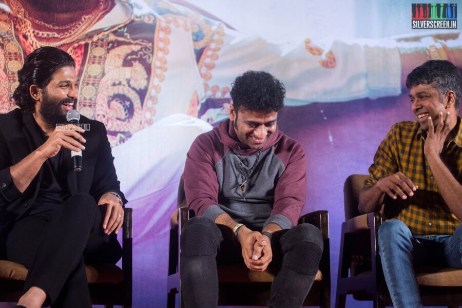 Allu Arjun, Madhan Karky, Devi Sri Prasad At The  Pushpa Press Meet In Chennai
