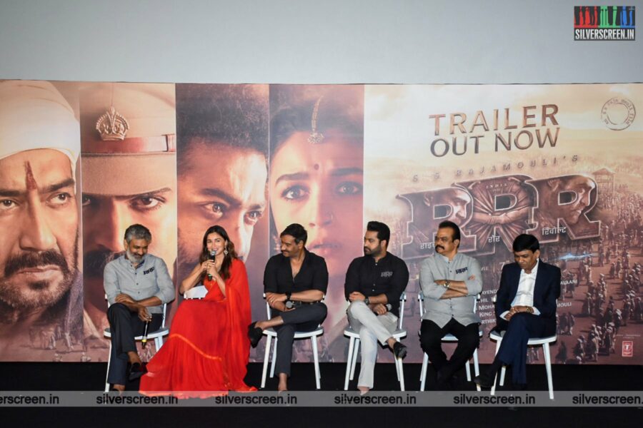 Junior NTR, Alia Bhatt, Ajay Devgn, SS Rajamouli At The RRR Trailer Launch In Mumbai