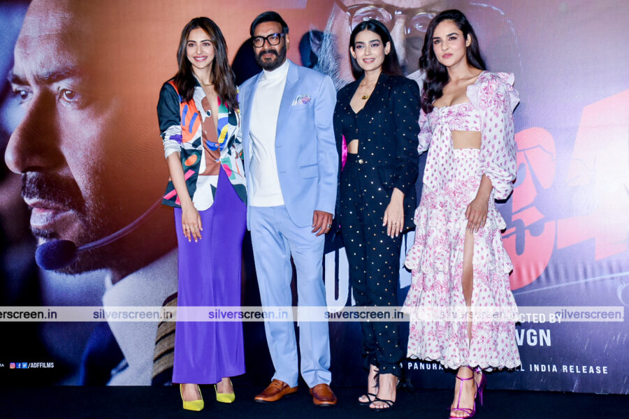Ajay Devgn, Rakul Preet Singh, Angira Dhar, Aakanksha Singh At The Runway 34 Trailer Launch
