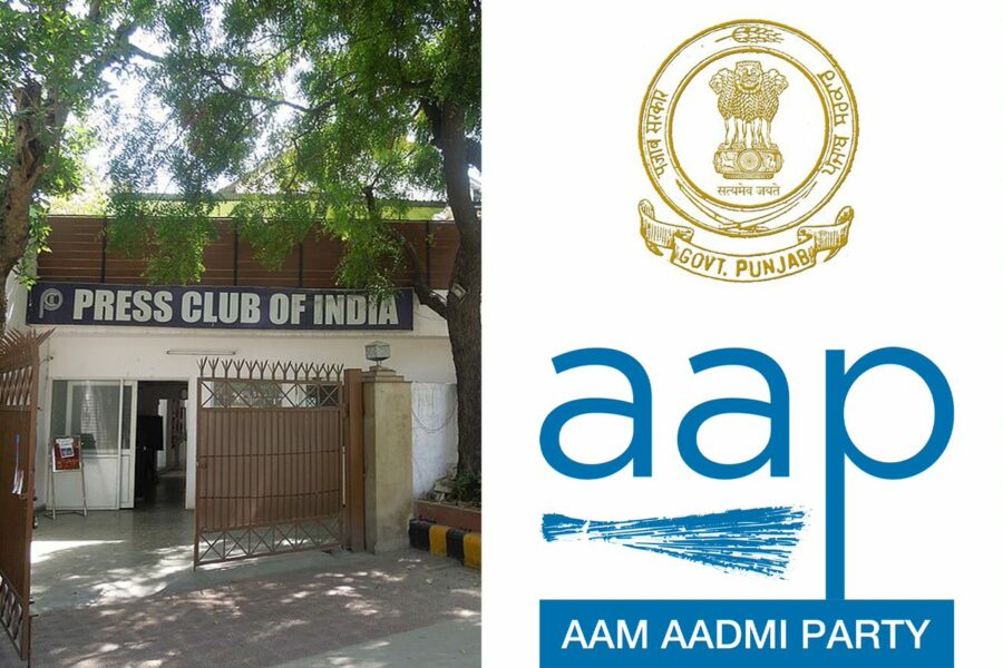 (Left) Press Club of India- Wkimedia (Right Above) Government of Punjab and (bottom) AAP- Twitter